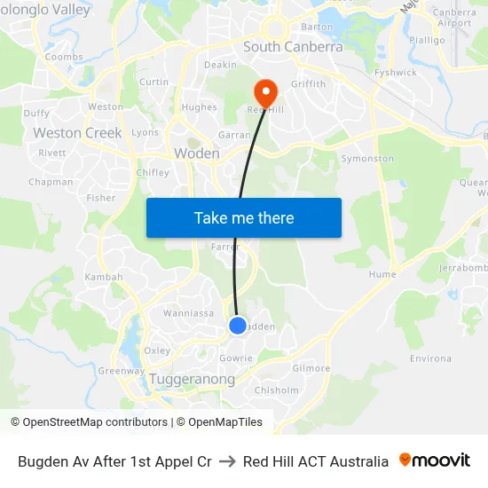 Bugden Av After 1st Appel Cr to Red Hill ACT Australia map