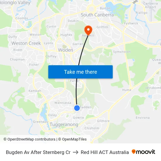 Bugden Av After Sternberg Cr to Red Hill ACT Australia map