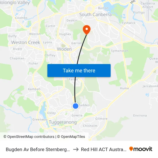 Bugden Av Before Sternberg Cr to Red Hill ACT Australia map