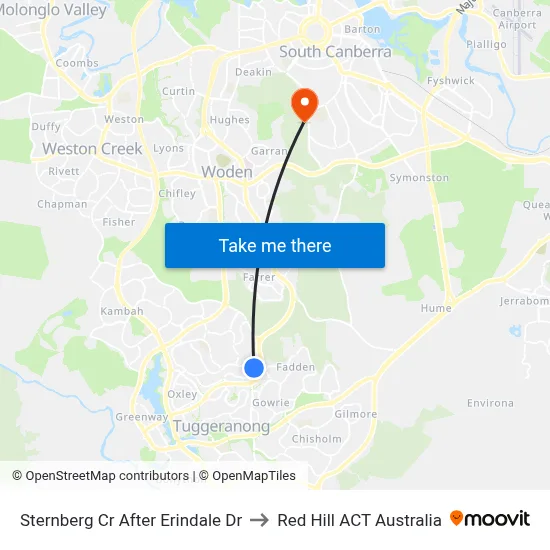 Sternberg Cr After Erindale Dr to Red Hill ACT Australia map