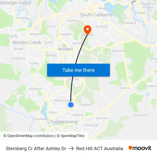 Sternberg Cr After Ashley Dr to Red Hill ACT Australia map