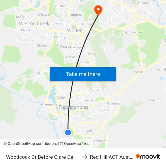 Woodcock Dr Before Clare Dennis Av to Red Hill ACT Australia map