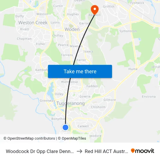 Woodcock Dr Opp Clare Dennis Av to Red Hill ACT Australia map