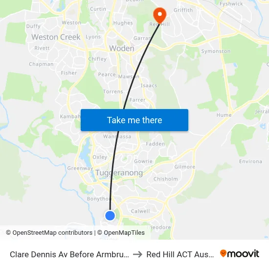 Clare Dennis Av Before Armbruster St to Red Hill ACT Australia map