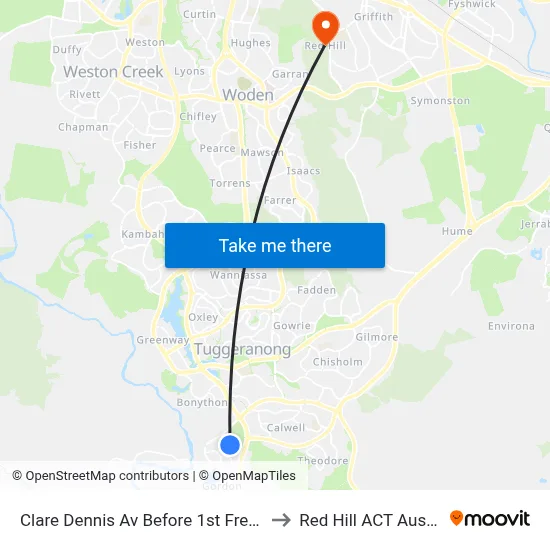 Clare Dennis Av Before 1st Fred Ln Cr to Red Hill ACT Australia map
