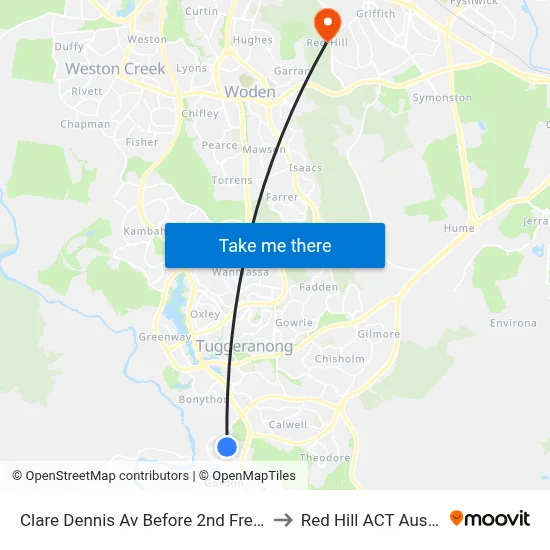 Clare Dennis Av Before 2nd Fred Ln Cr to Red Hill ACT Australia map