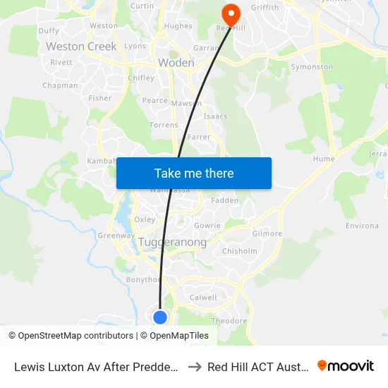 Lewis Luxton Av After Preddey Way to Red Hill ACT Australia map