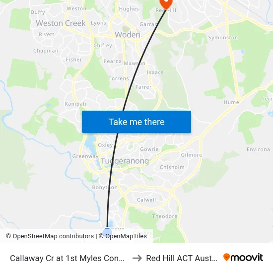 Callaway Cr at 1st Myles Connell Cr to Red Hill ACT Australia map