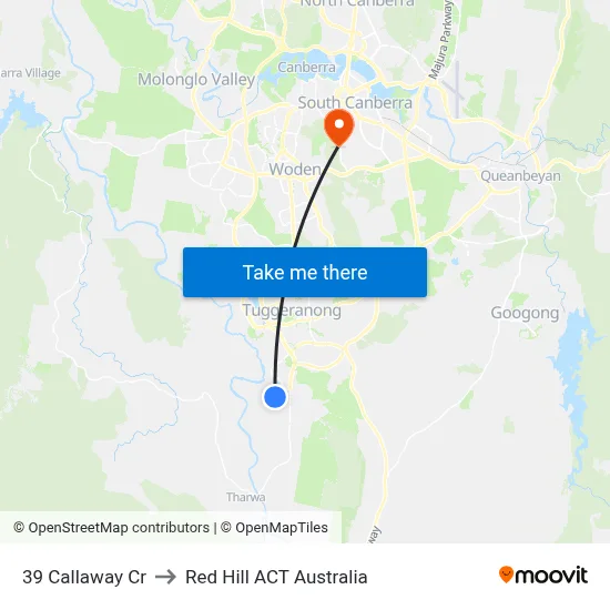 39 Callaway Cr to Red Hill ACT Australia map