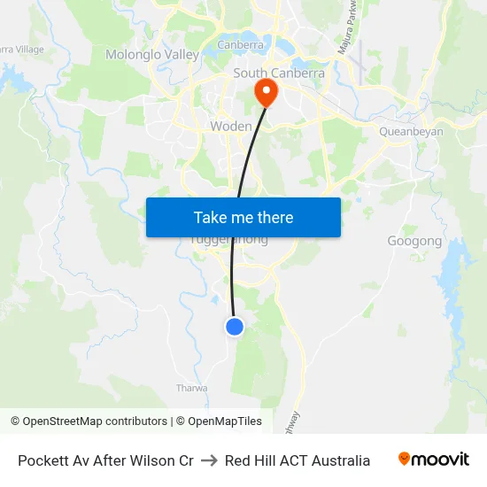 Pockett Av After Wilson Cr to Red Hill ACT Australia map