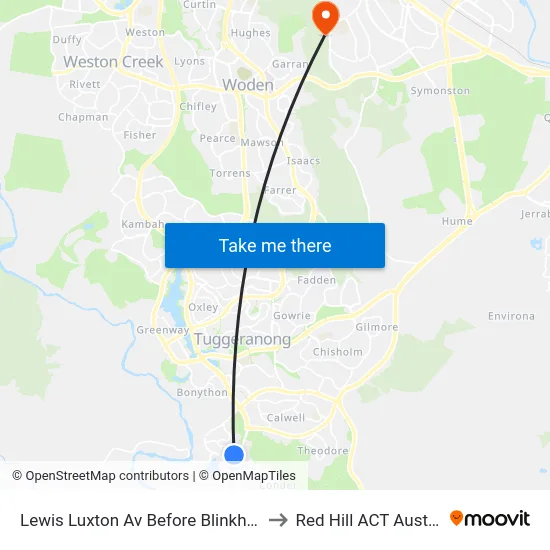 Lewis Luxton Av Before Blinkhorn Pl to Red Hill ACT Australia map