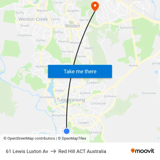 61 Lewis Luxton Av to Red Hill ACT Australia map