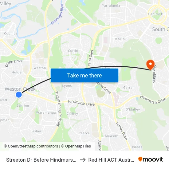 Streeton Dr Before Hindmarsh Dr to Red Hill ACT Australia map