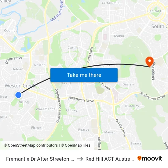 Fremantle Dr After Streeton Dr to Red Hill ACT Australia map
