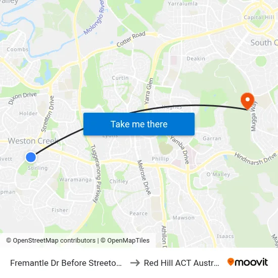 Fremantle Dr Before Streeton Dr to Red Hill ACT Australia map