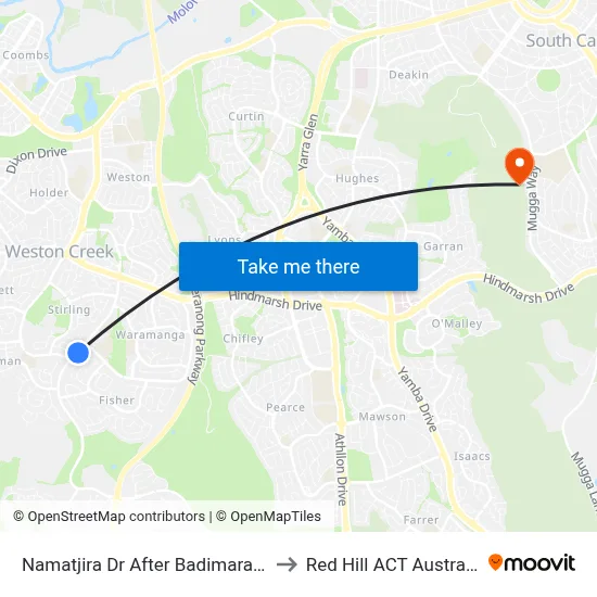 Namatjira Dr After Badimara St to Red Hill ACT Australia map