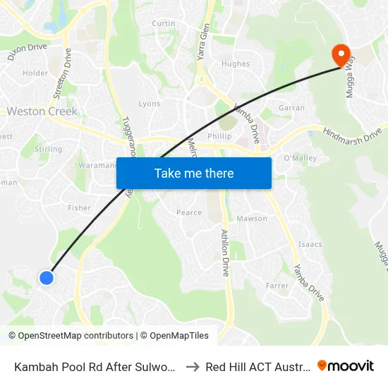 Kambah Pool Rd After Sulwood Dr to Red Hill ACT Australia map
