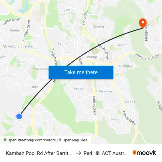 Kambah Pool Rd After Barritt St to Red Hill ACT Australia map