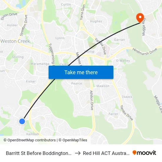Barritt St Before Boddington Cr to Red Hill ACT Australia map