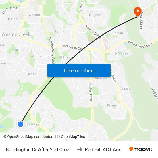 Boddington Cr After 2nd Crozier Cct to Red Hill ACT Australia map