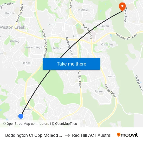 Boddington Cr Opp Mcleod Pl to Red Hill ACT Australia map