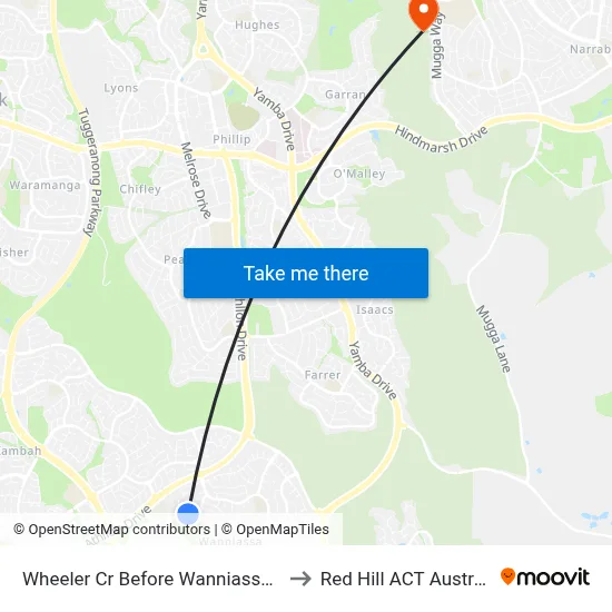 Wheeler Cr Before Wanniassa Hs to Red Hill ACT Australia map