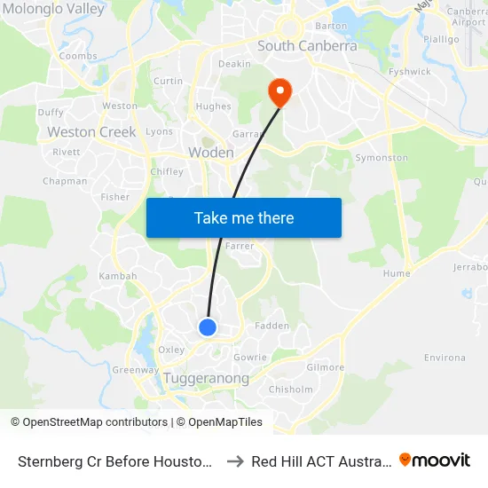 Sternberg Cr Before Houston St to Red Hill ACT Australia map