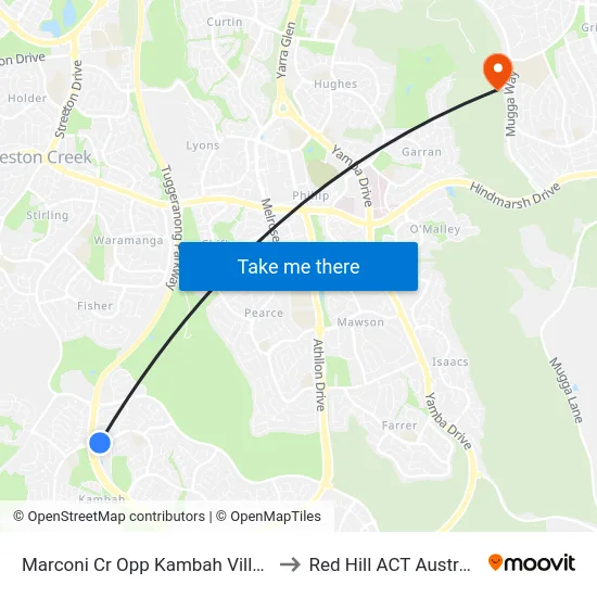 Marconi Cr Opp Kambah Village to Red Hill ACT Australia map