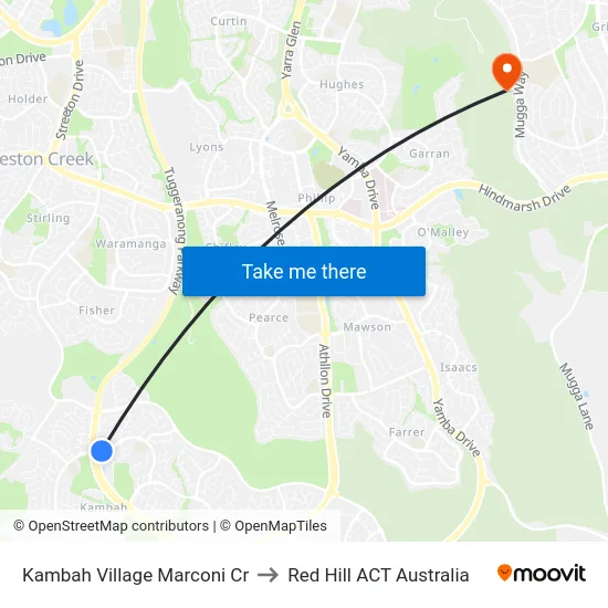 Kambah Village Marconi Cr to Red Hill ACT Australia map