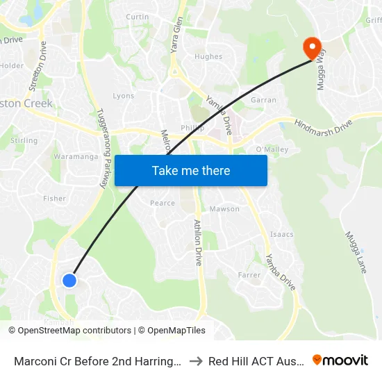 Marconi Cr Before 2nd Harrington Cct to Red Hill ACT Australia map