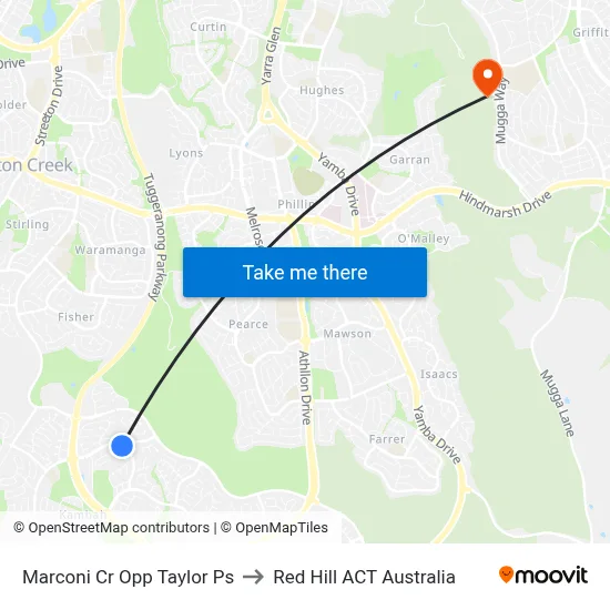 Marconi Cr Opp Taylor Ps to Red Hill ACT Australia map