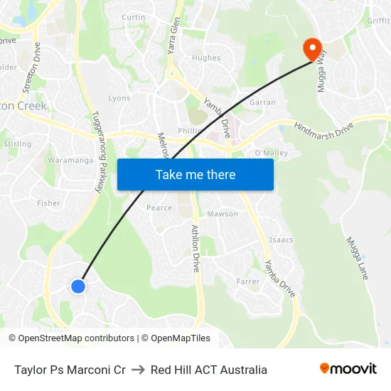 Taylor Ps Marconi Cr to Red Hill ACT Australia map