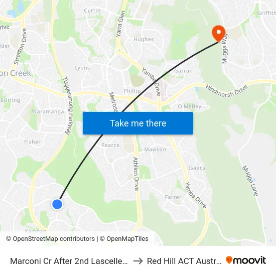 Marconi Cr After 2nd Lascelles Cct to Red Hill ACT Australia map