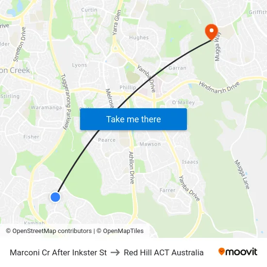 Marconi Cr After Inkster St to Red Hill ACT Australia map
