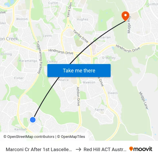 Marconi Cr After 1st Lascelles Cct to Red Hill ACT Australia map