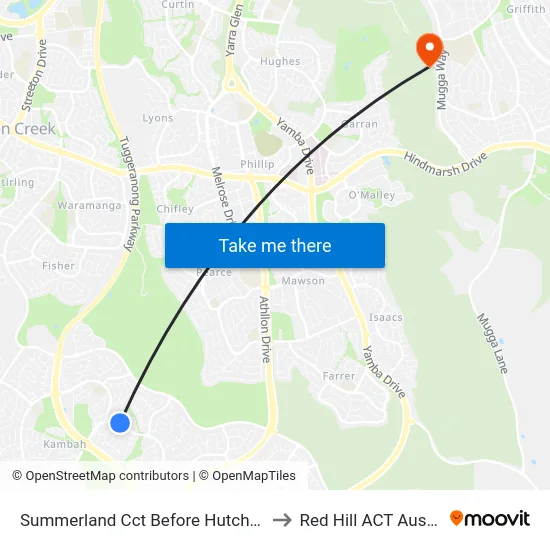 Summerland Cct Before Hutchison Cr to Red Hill ACT Australia map