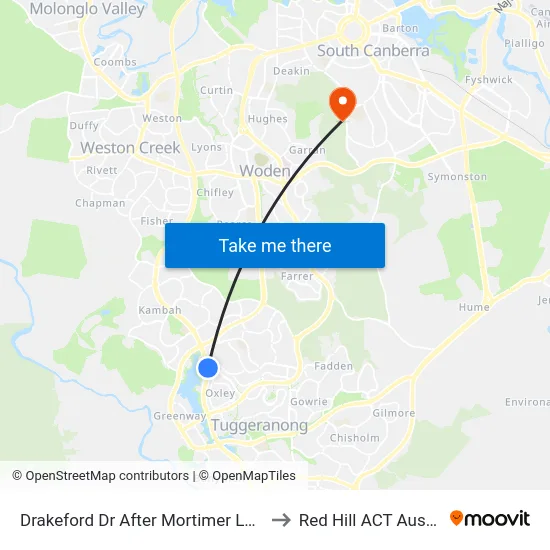Drakeford Dr After Mortimer Lewis Dr to Red Hill ACT Australia map