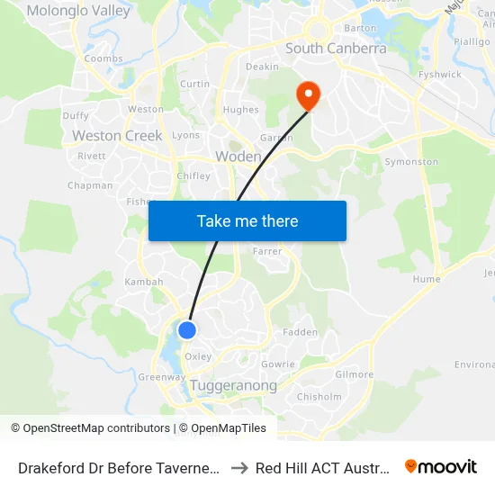 Drakeford Dr Before Taverner St to Red Hill ACT Australia map