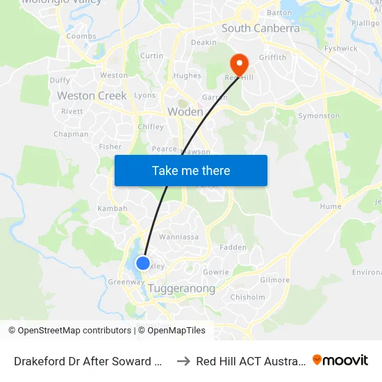 Drakeford Dr After Soward Way to Red Hill ACT Australia map