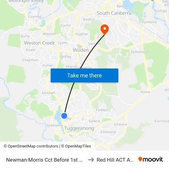 Newman-Morris Cct Before 1st Connibere Cr to Red Hill ACT Australia map