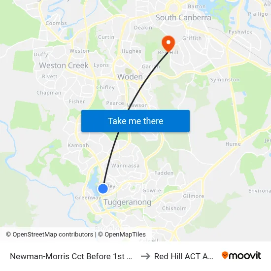 Newman-Morris Cct Before 1st Singleton Cr to Red Hill ACT Australia map