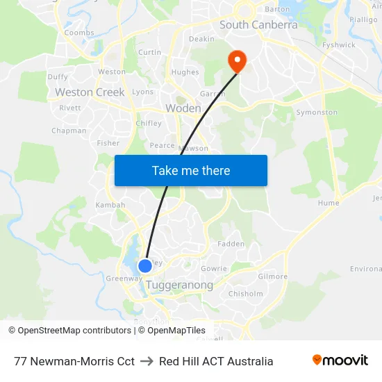 77 Newman-Morris Cct to Red Hill ACT Australia map