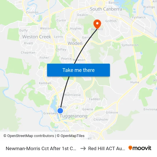 Newman-Morris Cct After 1st Collocott Cr to Red Hill ACT Australia map