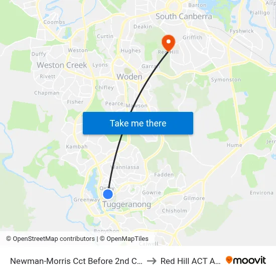 Newman-Morris Cct Before 2nd Cuthbertson Cr to Red Hill ACT Australia map