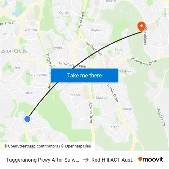 Tuggeranong Pkwy After Sulwood Dr to Red Hill ACT Australia map
