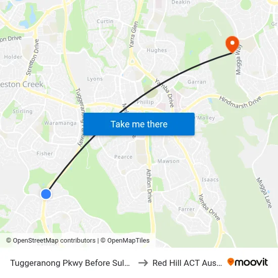 Tuggeranong Pkwy Before Sulwood Dr to Red Hill ACT Australia map