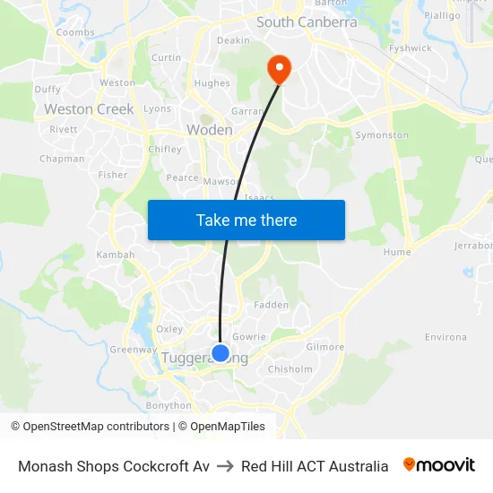 Monash Shops Cockcroft Av to Red Hill ACT Australia map