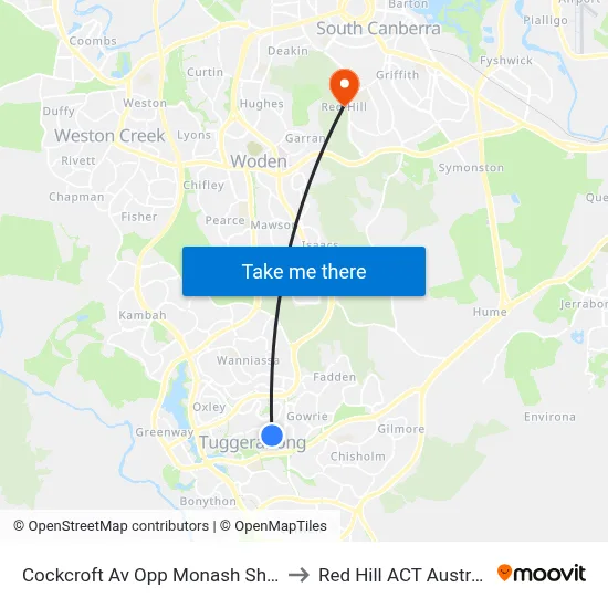 Cockcroft Av Opp Monash Shops to Red Hill ACT Australia map