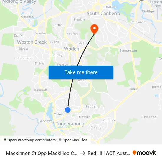 Mackinnon St Opp Mackillop College to Red Hill ACT Australia map
