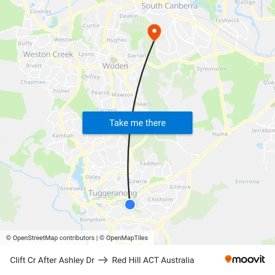 Clift Cr After Ashley Dr to Red Hill ACT Australia map